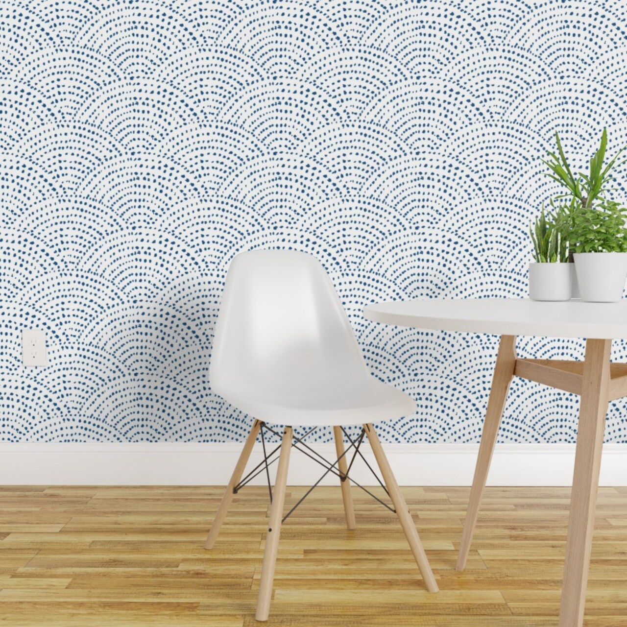 Peel & Stick Wallpaper 2FT Wide Blue And White Geometric Japan Dot Dots Abstract Simple Ink Wave Scales Scallop Minimalist Classic Pantone 2020 Custom Removable Wallpaper by Spoonflower